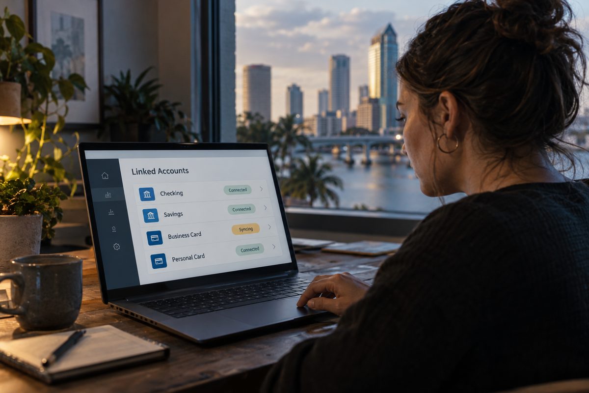 Bank and card account verification in an online bookkeeping interface