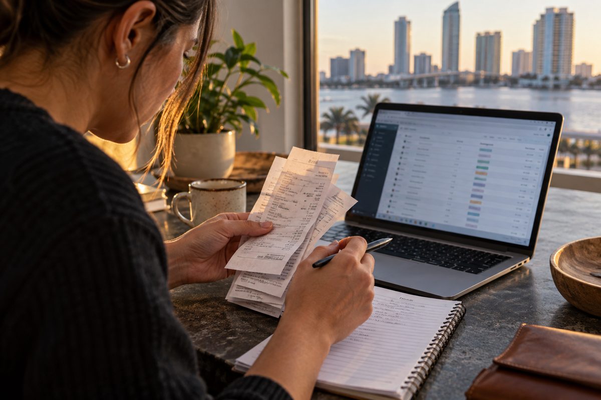 Bookkeeping user checking transaction categories against receipts