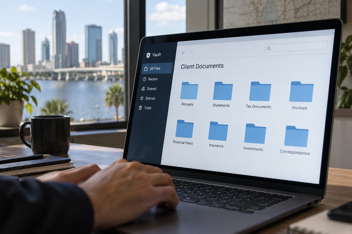 Secure client document vault with organised receipts and statements